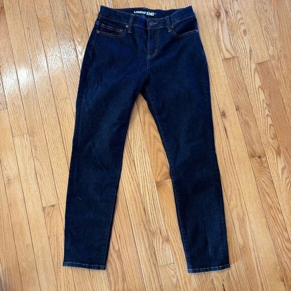 LANDS END Jeans Dark Wash Mid Rise Curvy‎ Skinny Size 8 Petite - Picture 2 of 10